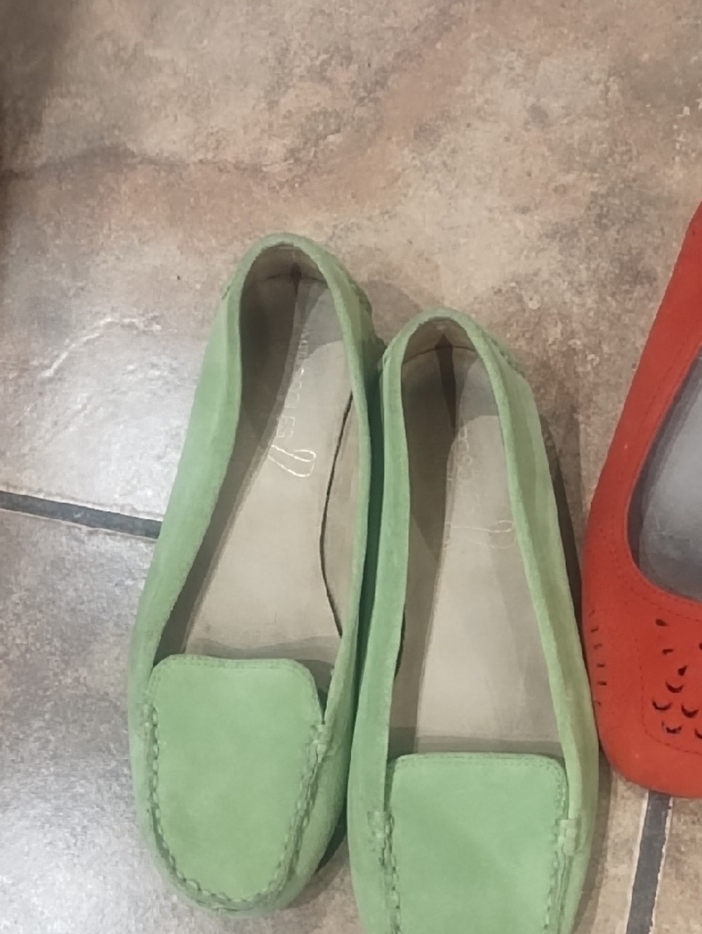 #0132 AEROSOLES 3 Pair Suede Slip-On Loafers in Blue, Red, and Green - Picture 6 of 10
